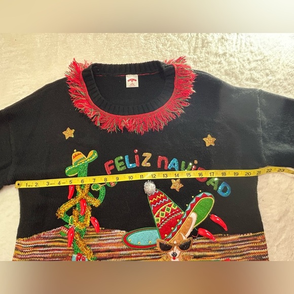 Holiday Time Black Festive Sweater with Red and Green Accents Size M (8-10) - Picture 8 of 8